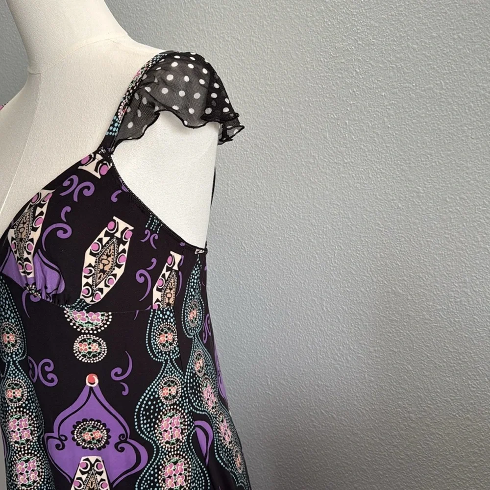 Bisou Bisou by Michele Bohbot Women’s Purple Black Printed Slip Dress XS - Picture 5 of 8